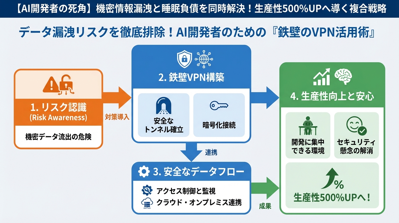 プログラミング データ漏洩リスクを徹底排除！AI開発者のための『鉄壁のVPN活用術』