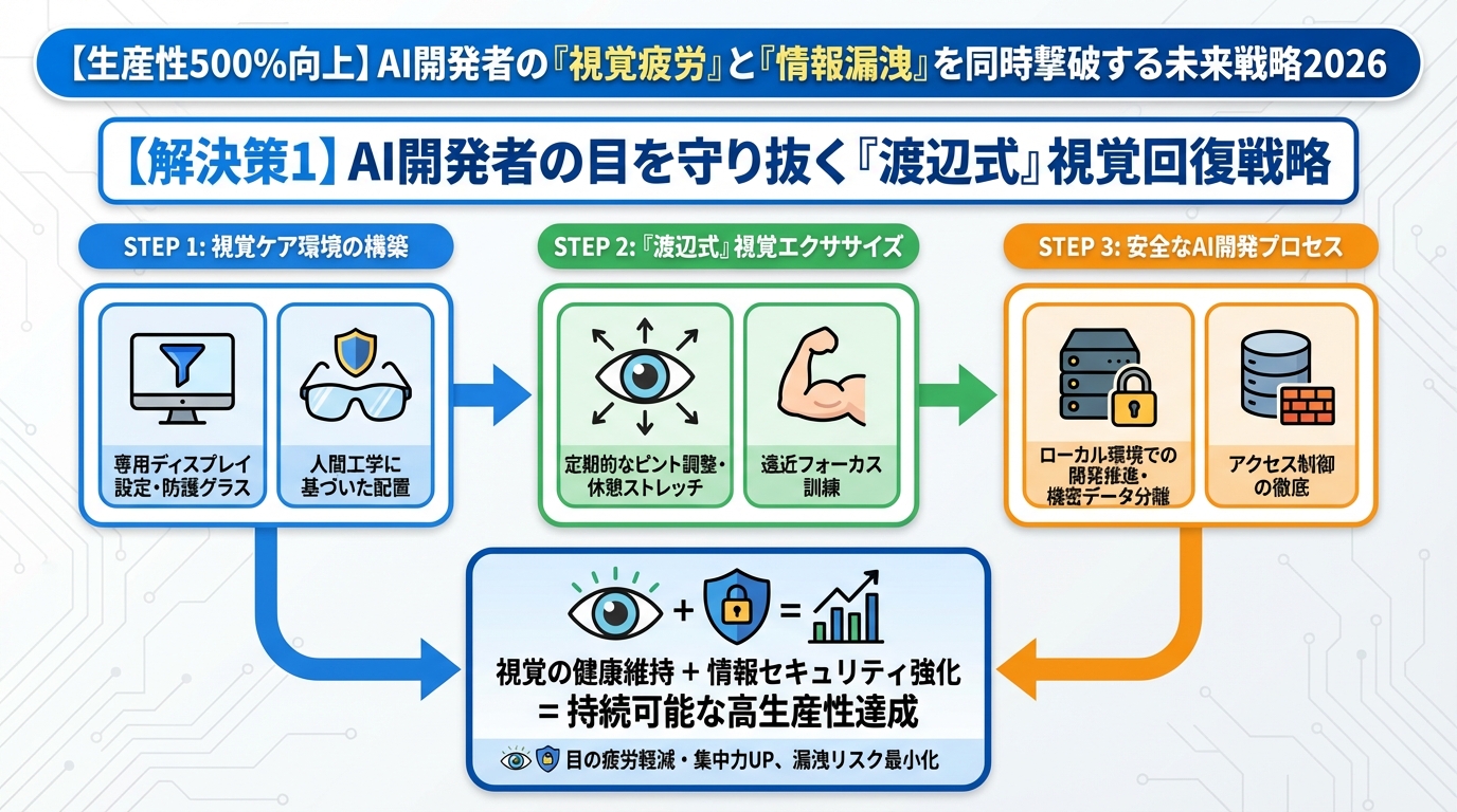 プログラミング 【解決策1】AI開発者の目を守り抜く『渡辺式』視覚回復戦略