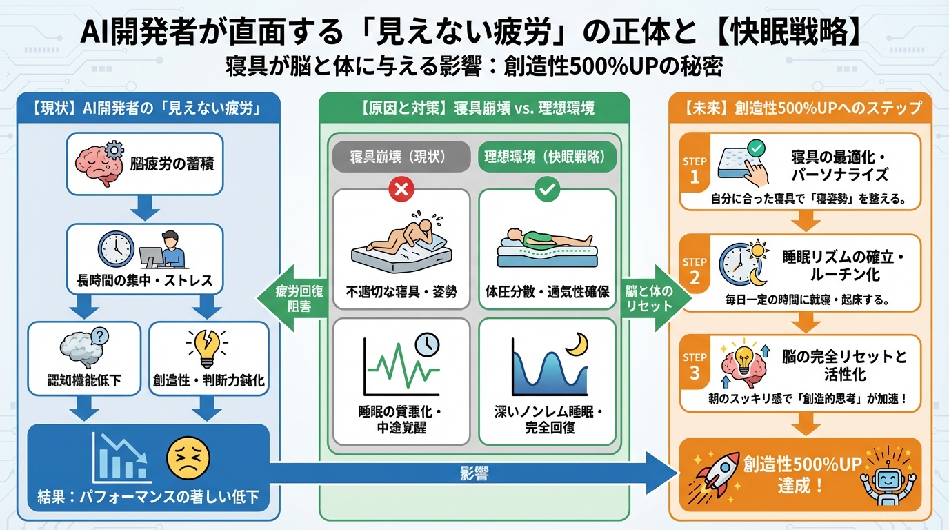 プログラミング AI開発者が直面する「見えない疲労」の正体:寝具が脳と体に与える影響