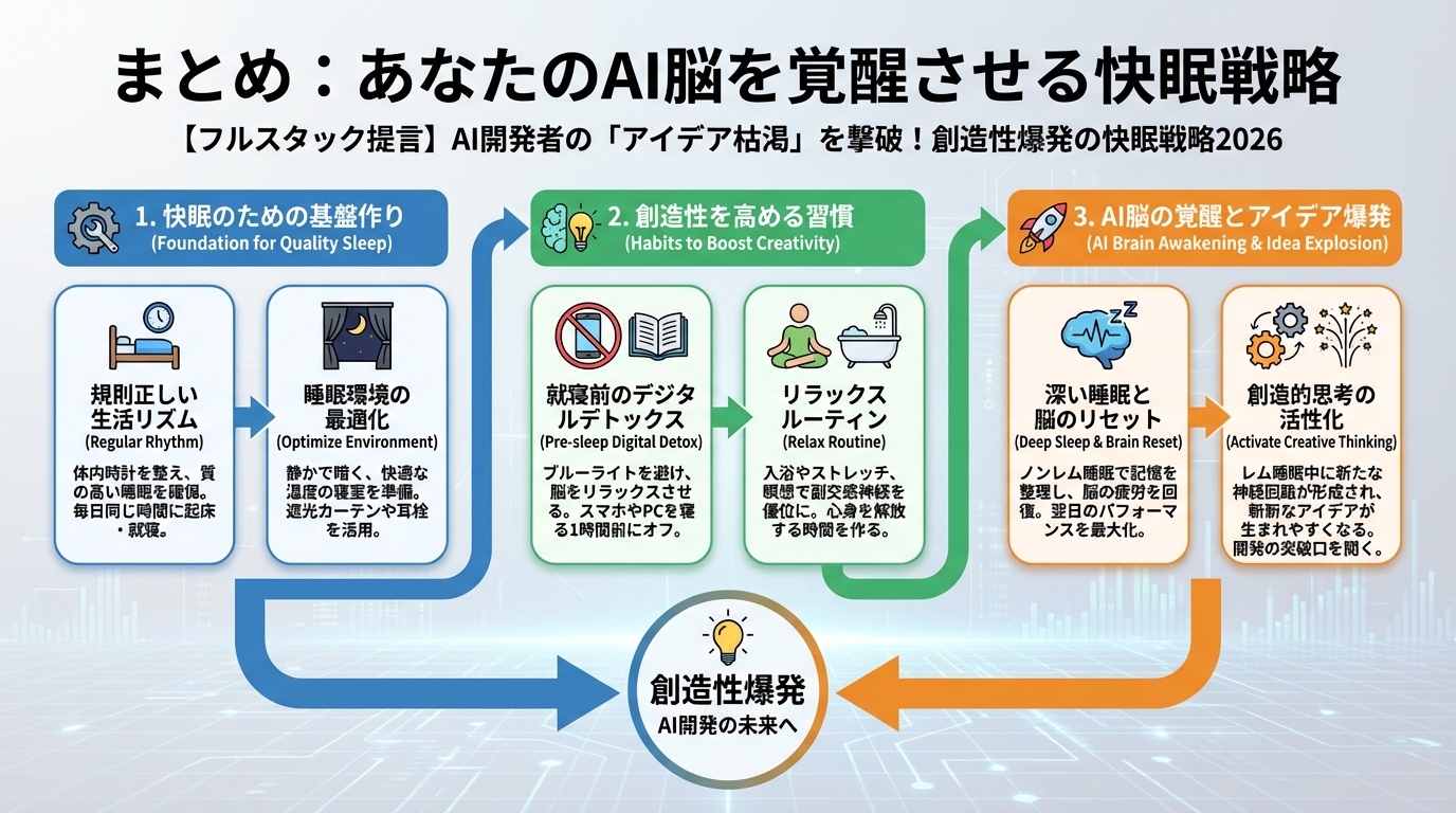 AI活用 まとめ：あなたのAI脳を覚醒させる快眠戦略