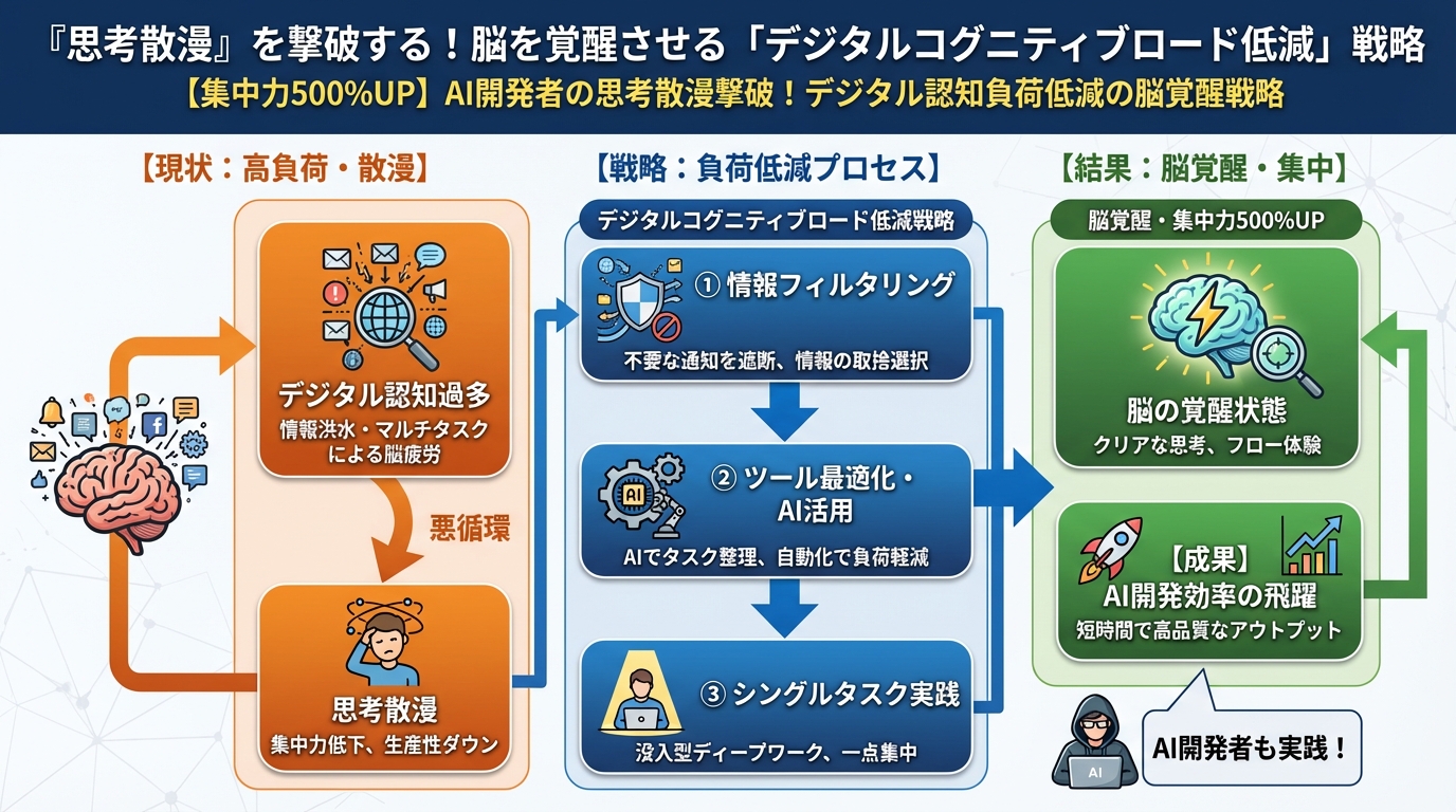 プログラミング 『思考散漫』を撃破する!脳を覚醒させる「デジタルコグニティブロード低減」戦略
