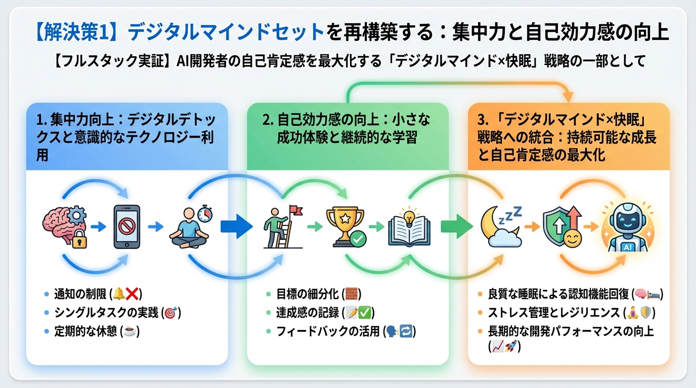 エンジニアの健康 【解決策1】デジタルマインドセットを再構築する:集中力と自己効力感の向上
