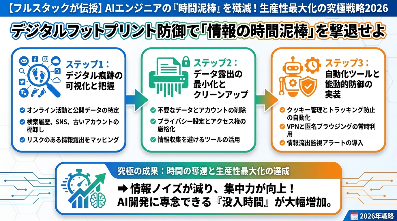 AI活用 デジタルフットプリント防御で「情報の時間泥棒」を撃退せよ
