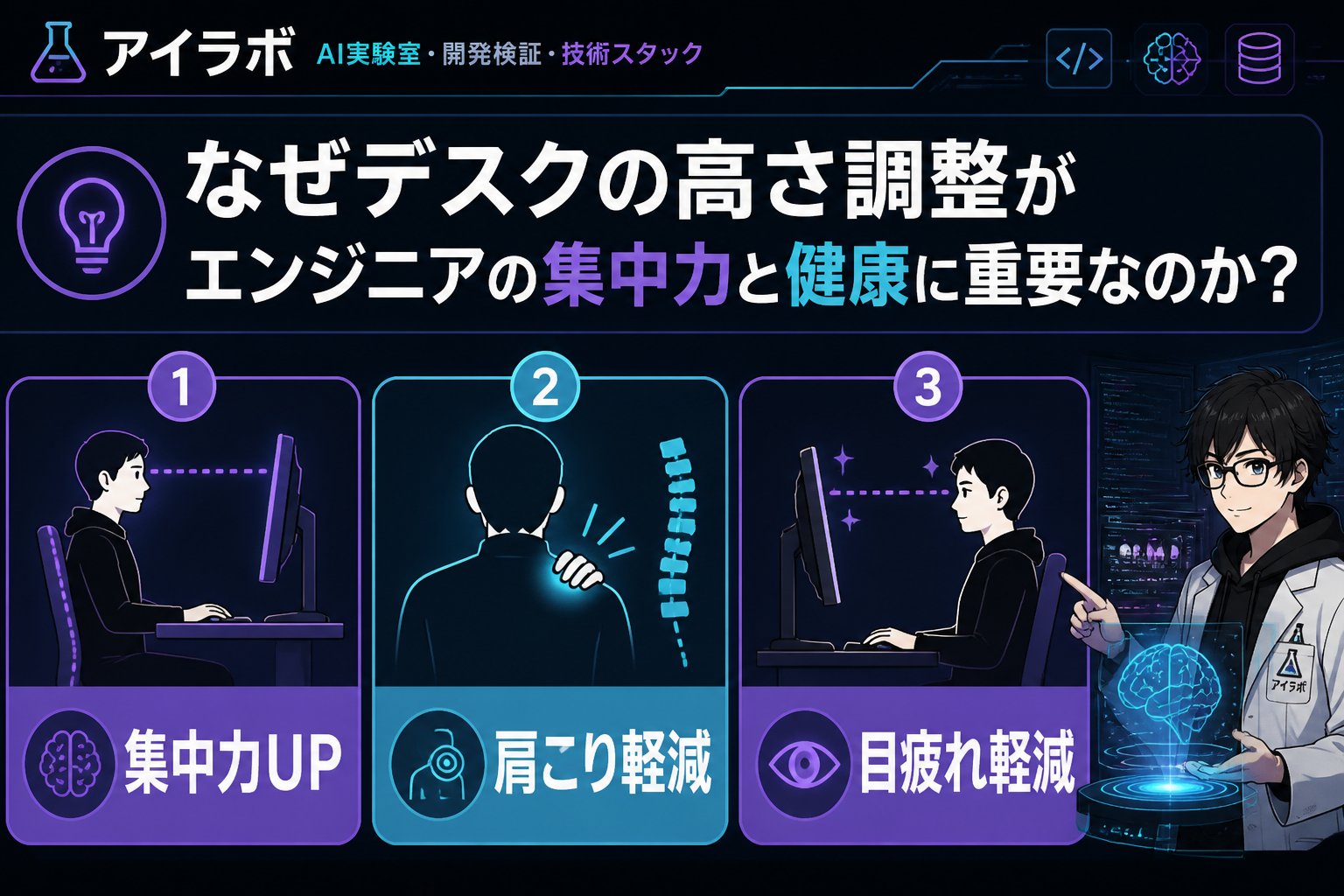 エンジニアの健康 なぜデスクの高さ調整がエンジニアの集中力と健康に重要なのか？