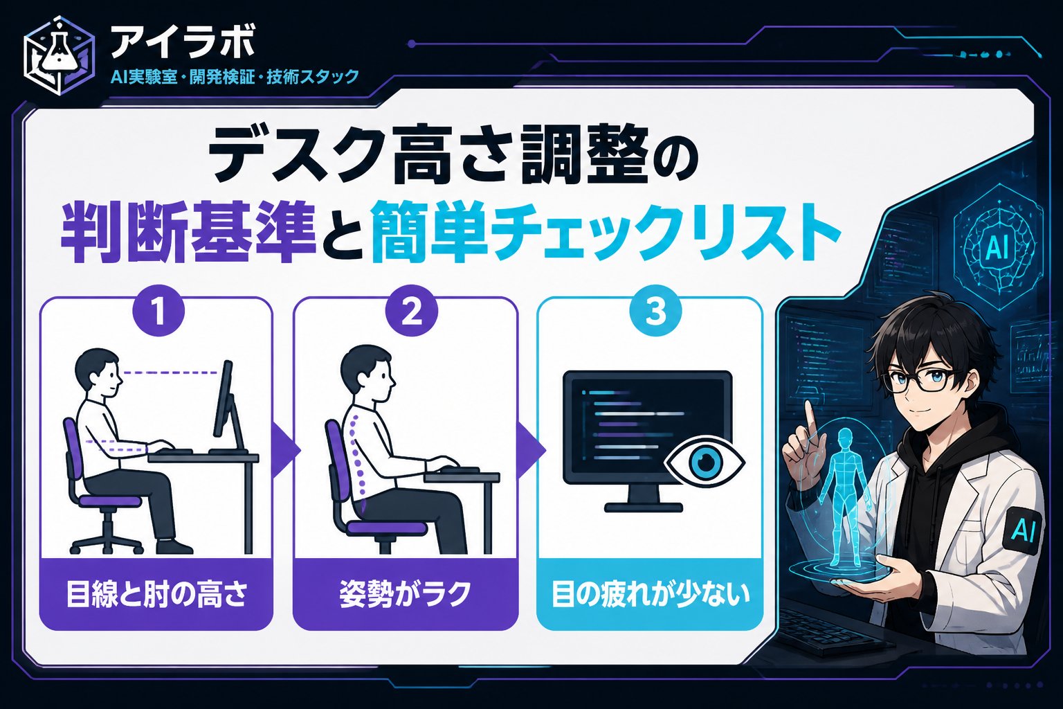 エンジニアの健康 デスク高さ調整の判断基準と簡単チェックリスト