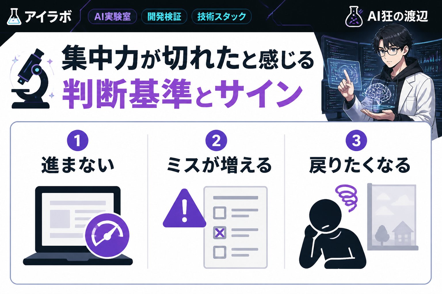 エンジニアの健康 集中力が切れたと感じる判断基準とサイン