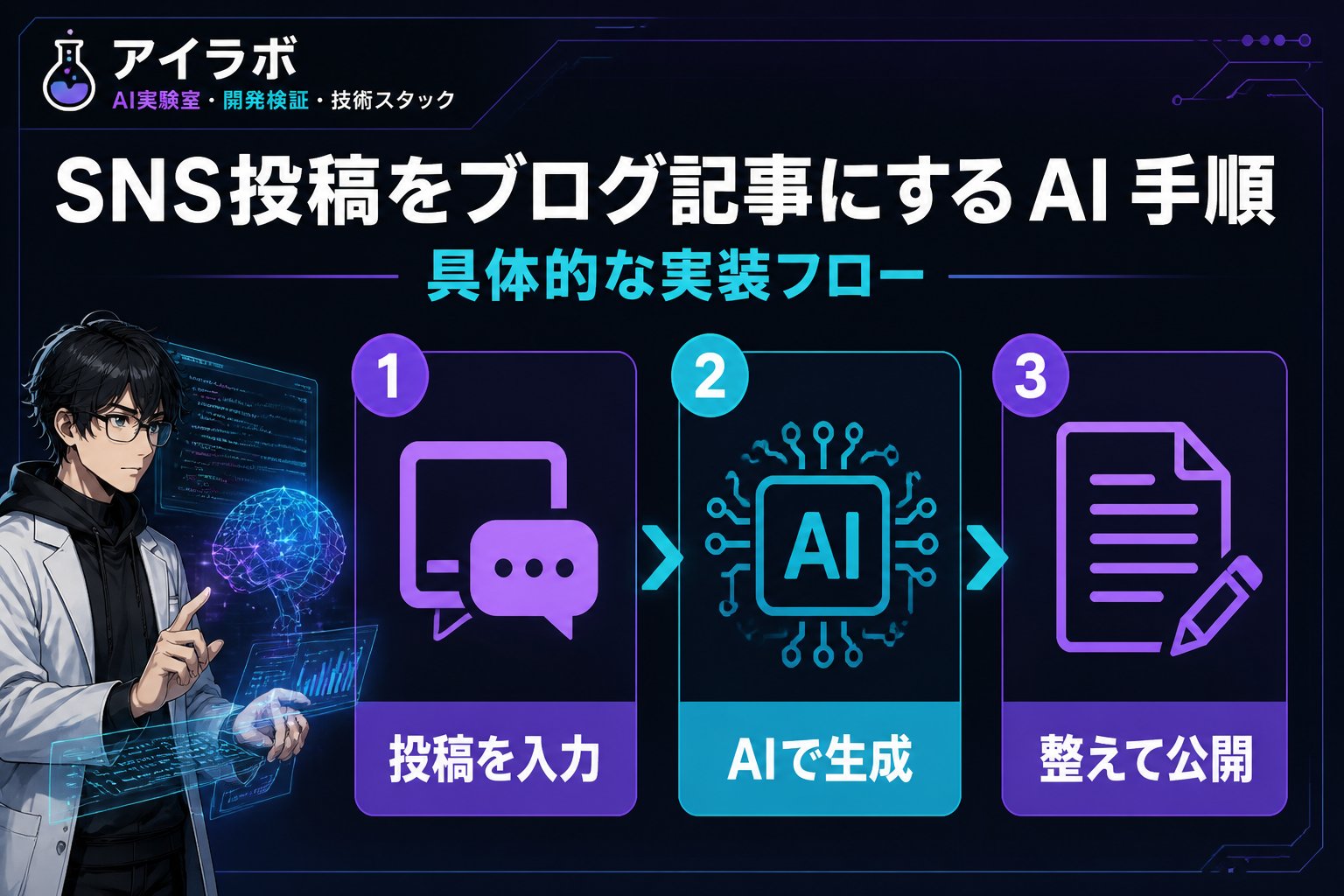 AI活用 SNS投稿をブログ記事にする AI 手順：具体的な実装フロー