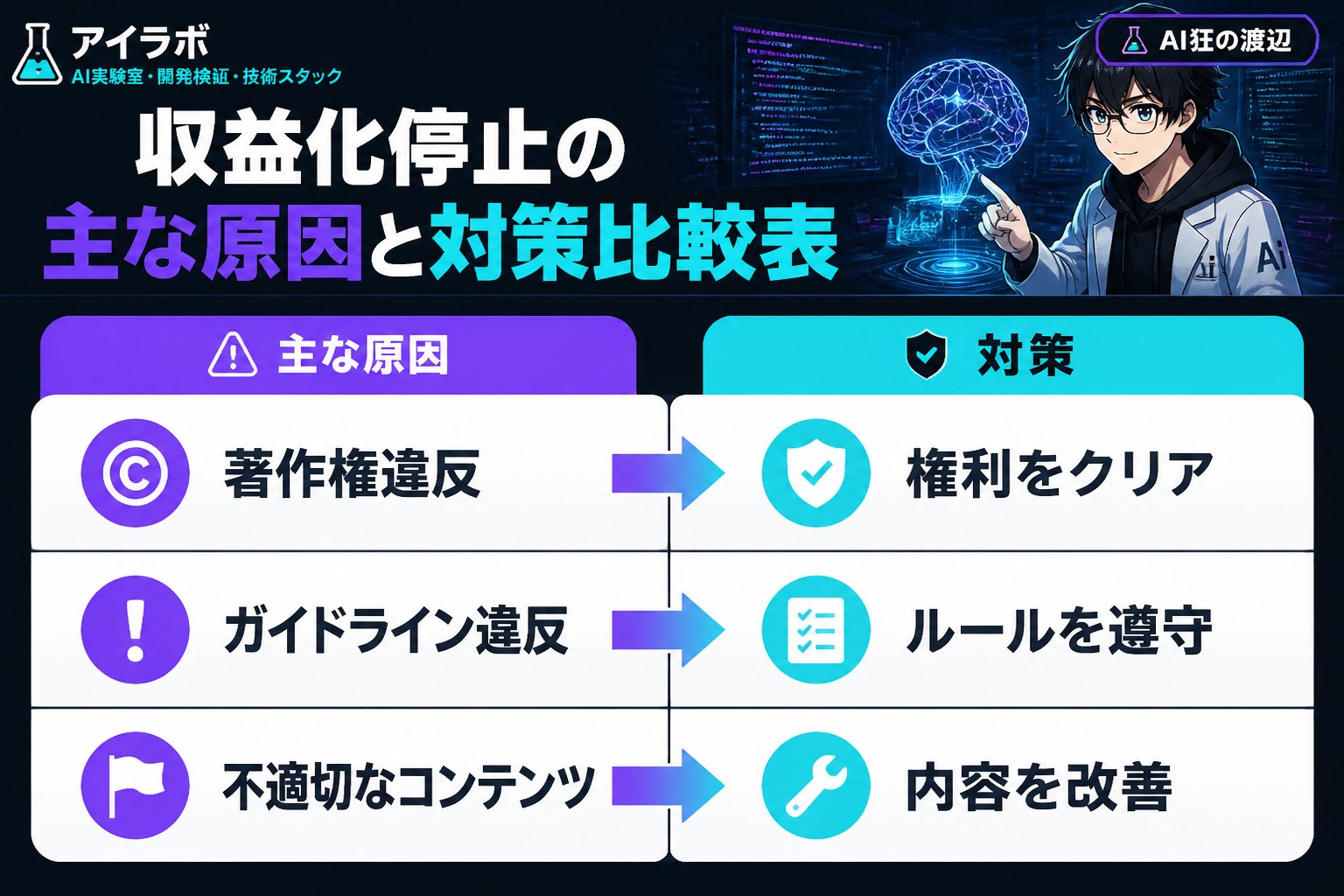 gsc_priority 収益化停止の主な原因と対策比較表