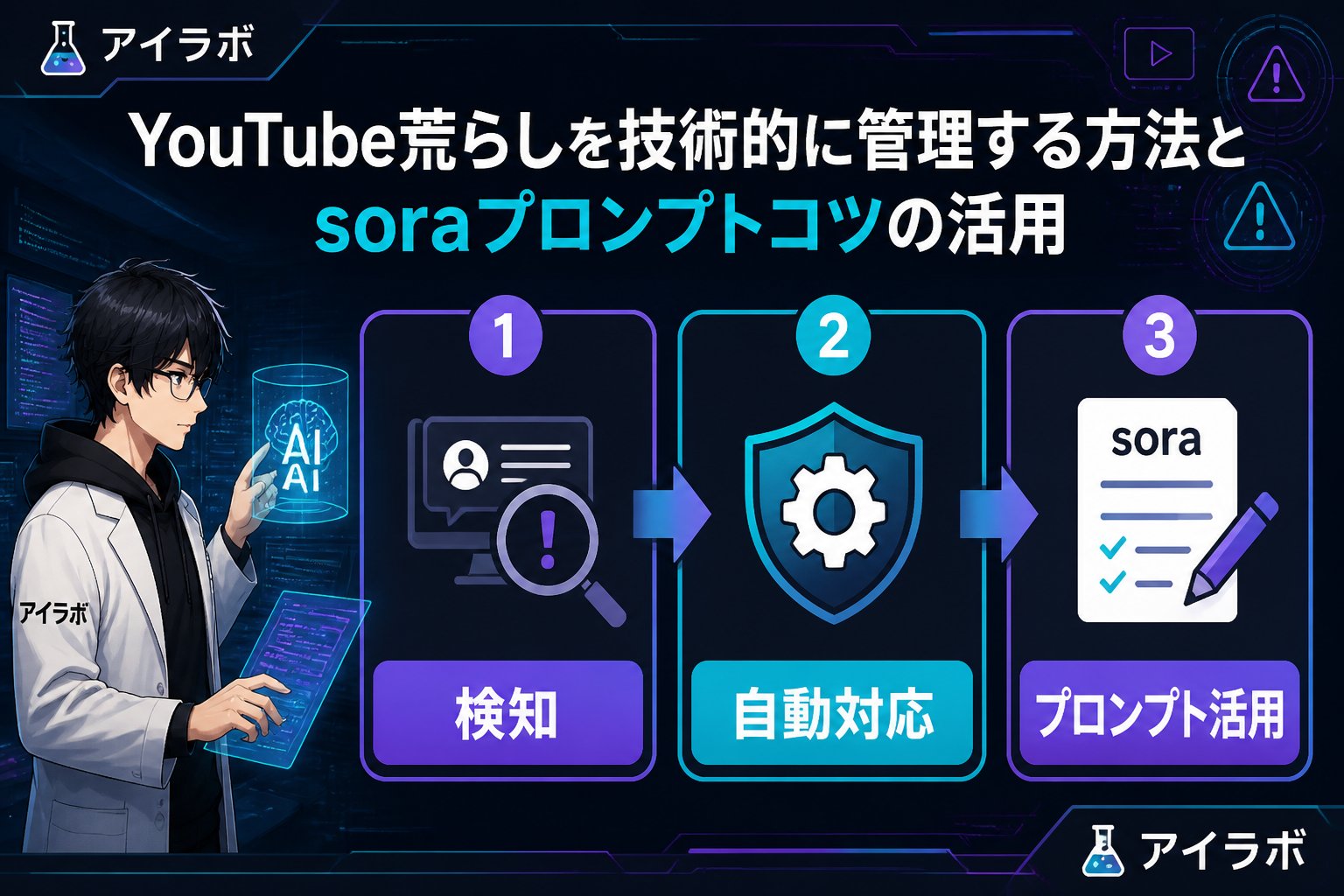 AI活用 YouTube荒らしを技術的に管理する方法とsoraプロンプトコツの活用