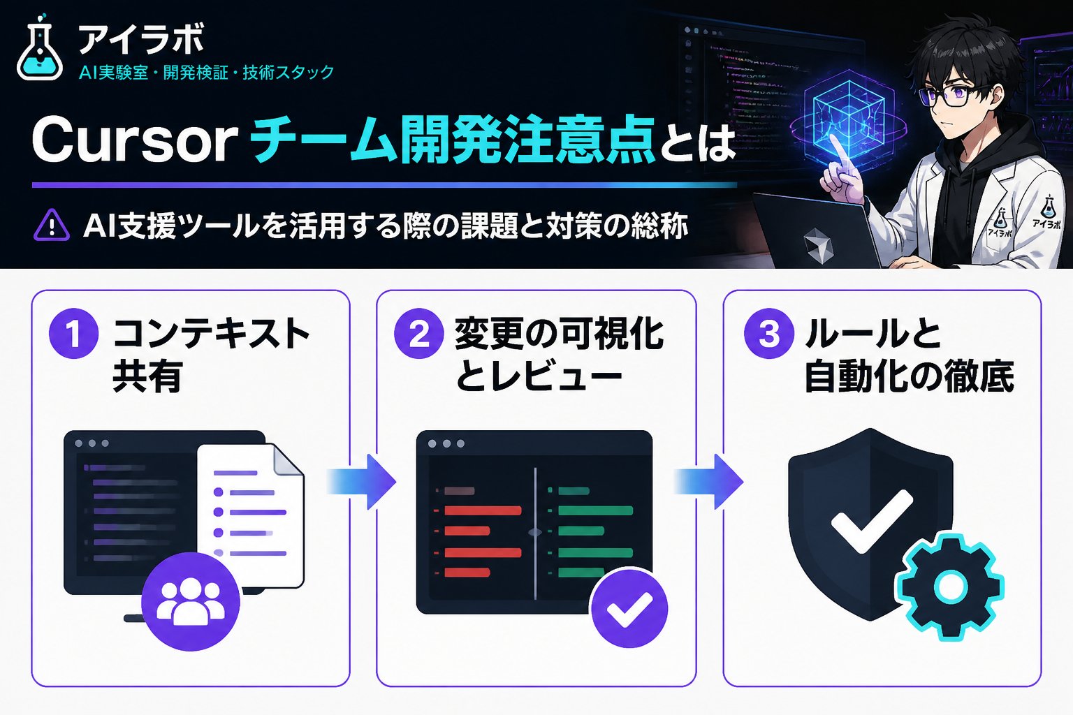 開発ツール Cursorチーム開発注意点とは、AI支援ツールを活用する際の課題と対策の総称