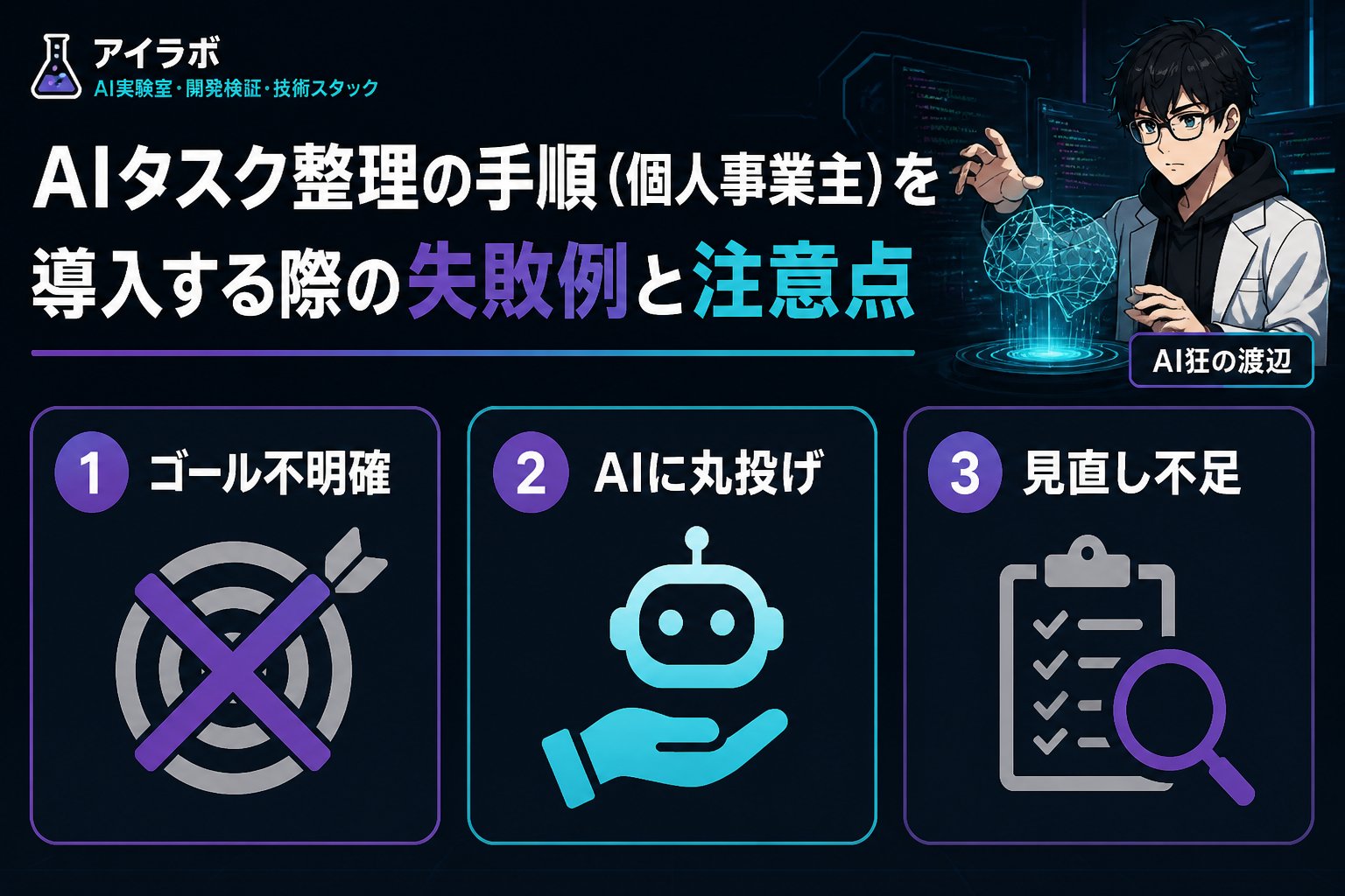 AI活用 AIタスク整理の手順（個人事業主）を導入する際の失敗例と注意点