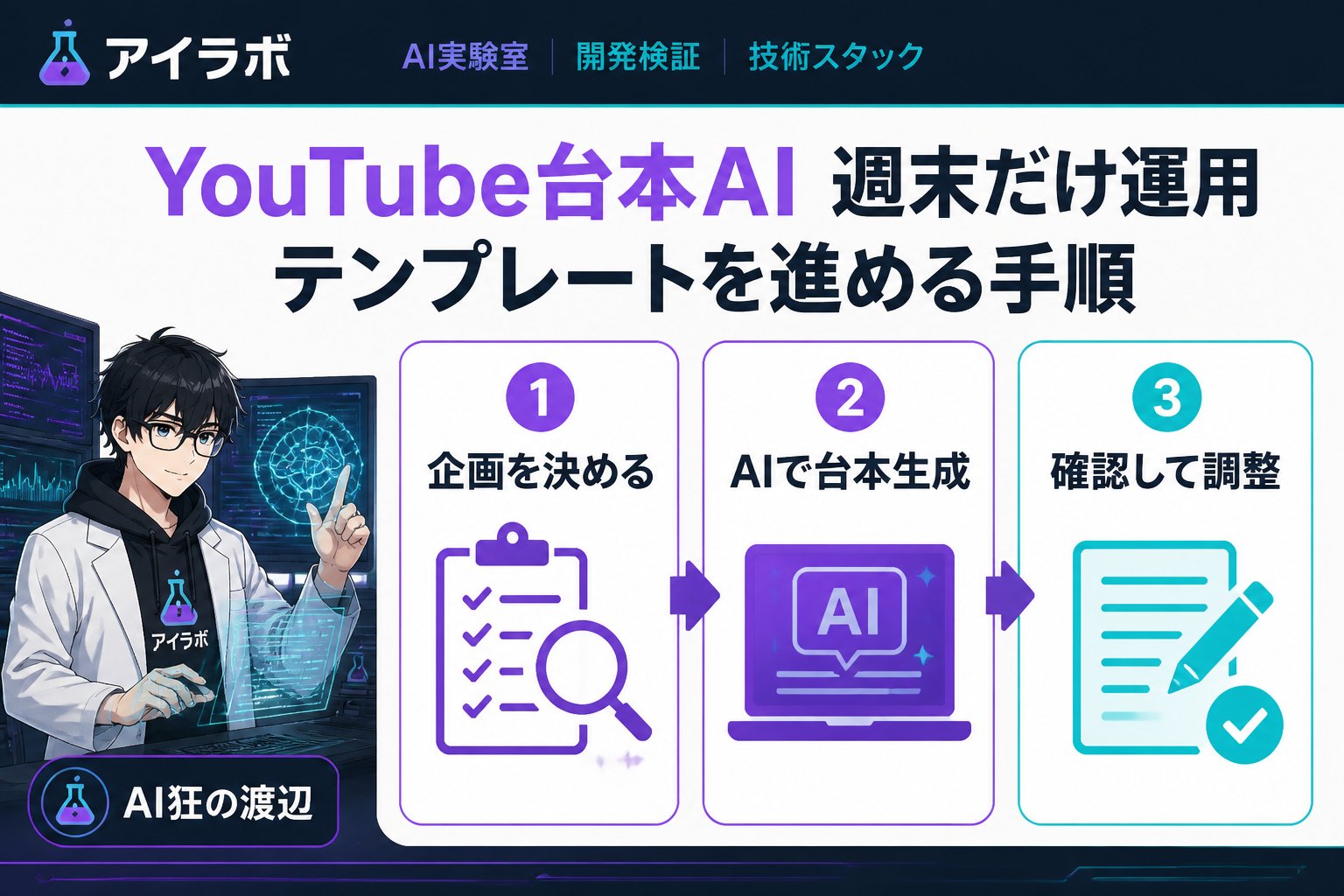 AI活用 YouTube台本 AI 週末だけ運用 テンプレートを進める手順